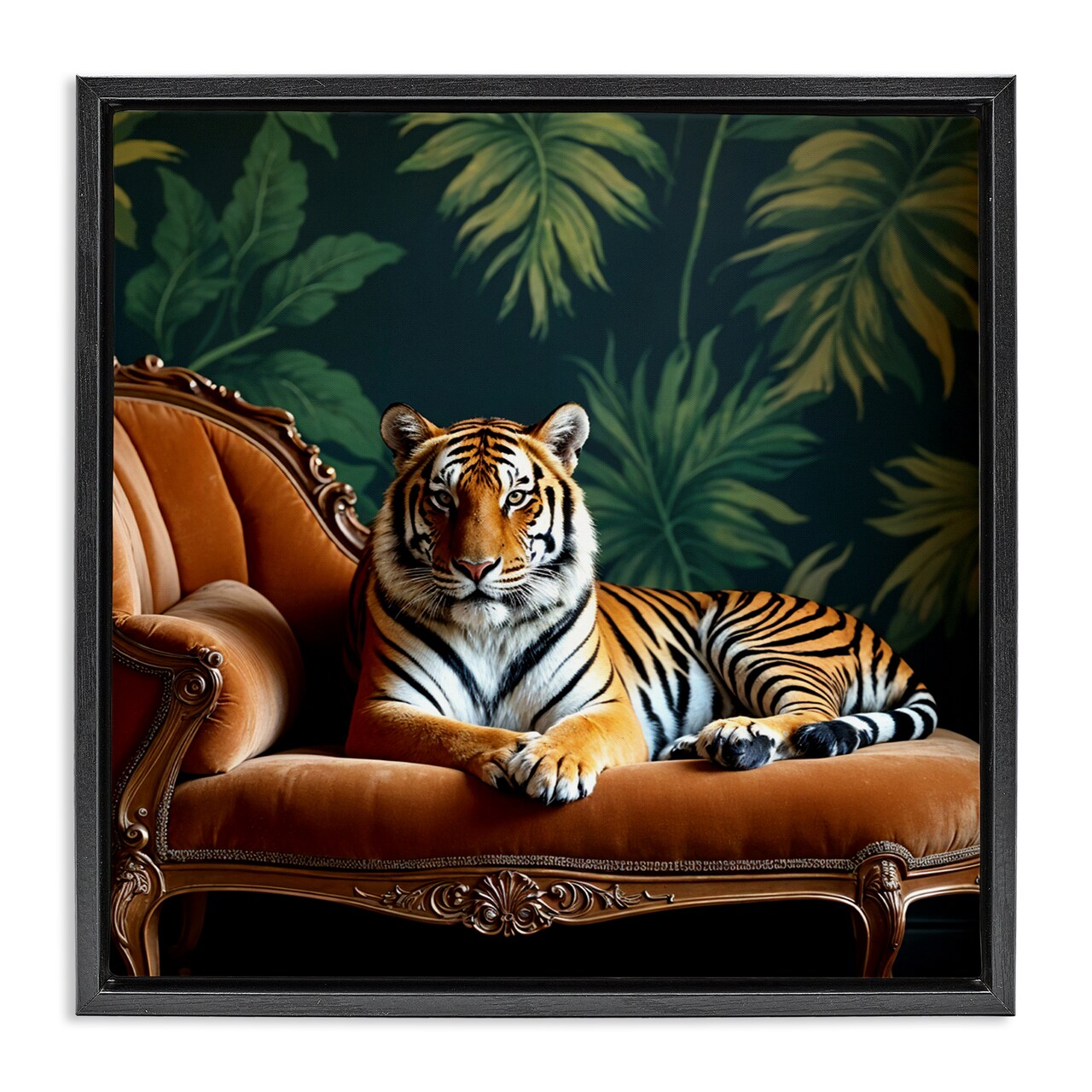Stupell Industries Tiger Lounging on Chaise Floating Frame, design by Lettered and Lined